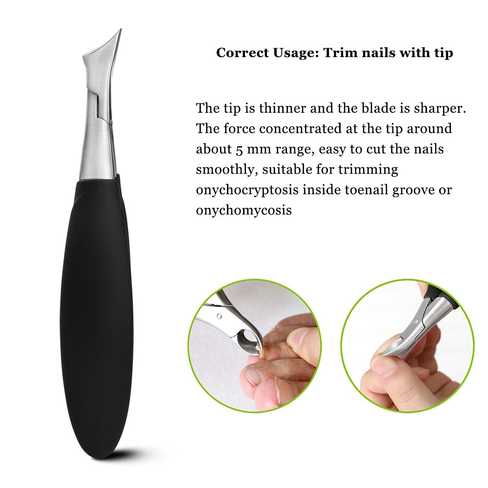 BEZOX Toenail Clippers for Thick or Ingrown Nails - Heavy Duty Stainless Steel Soft Grip Toe Nail Cutters - Olecranon Short